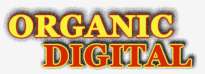 organic digital in capital letters, organic color yellow, digital color red with yellow outline
